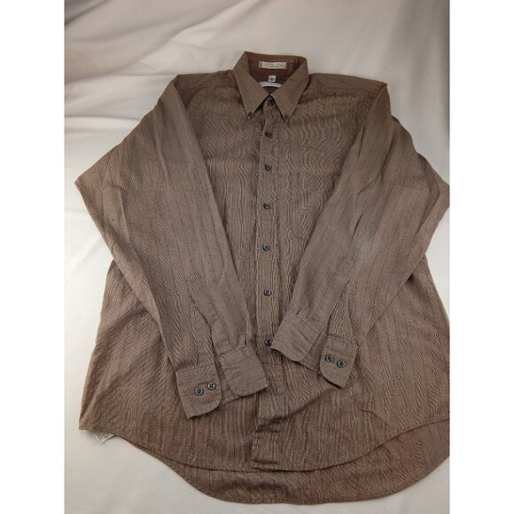 Mens Van Heusen Brown Button Up Size 16.5 Sleeves 34/35 - Picture 1 of 3